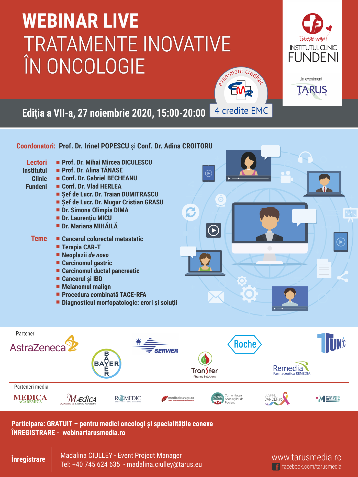 Webinar Live “Tratamente inovative în oncologie”: 27 noiembrie, orele 15.00-17.00
