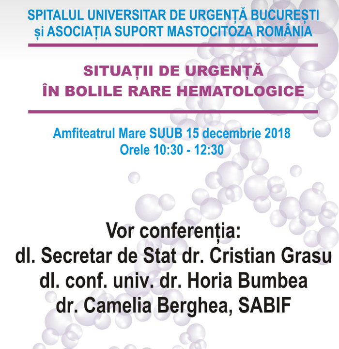Seminar „Situatii de urgenta in bolile rare hematologice”: 15 decembrie, Bucuresti